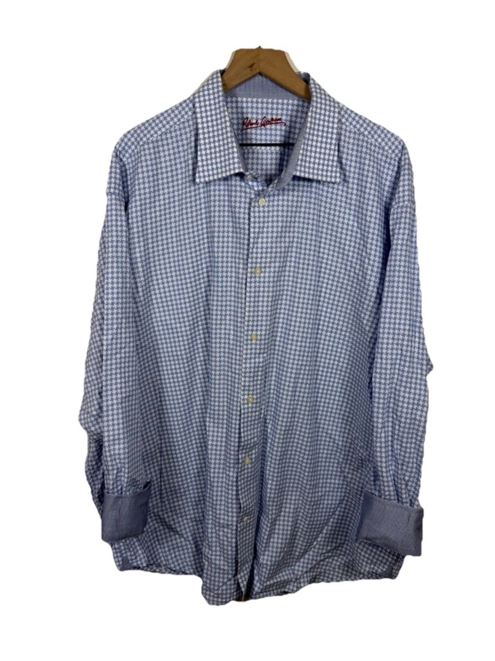 Robert Graham Men’s White Blue Patterned Button Up Shirt Flip Cuff Size 4XL/19.5